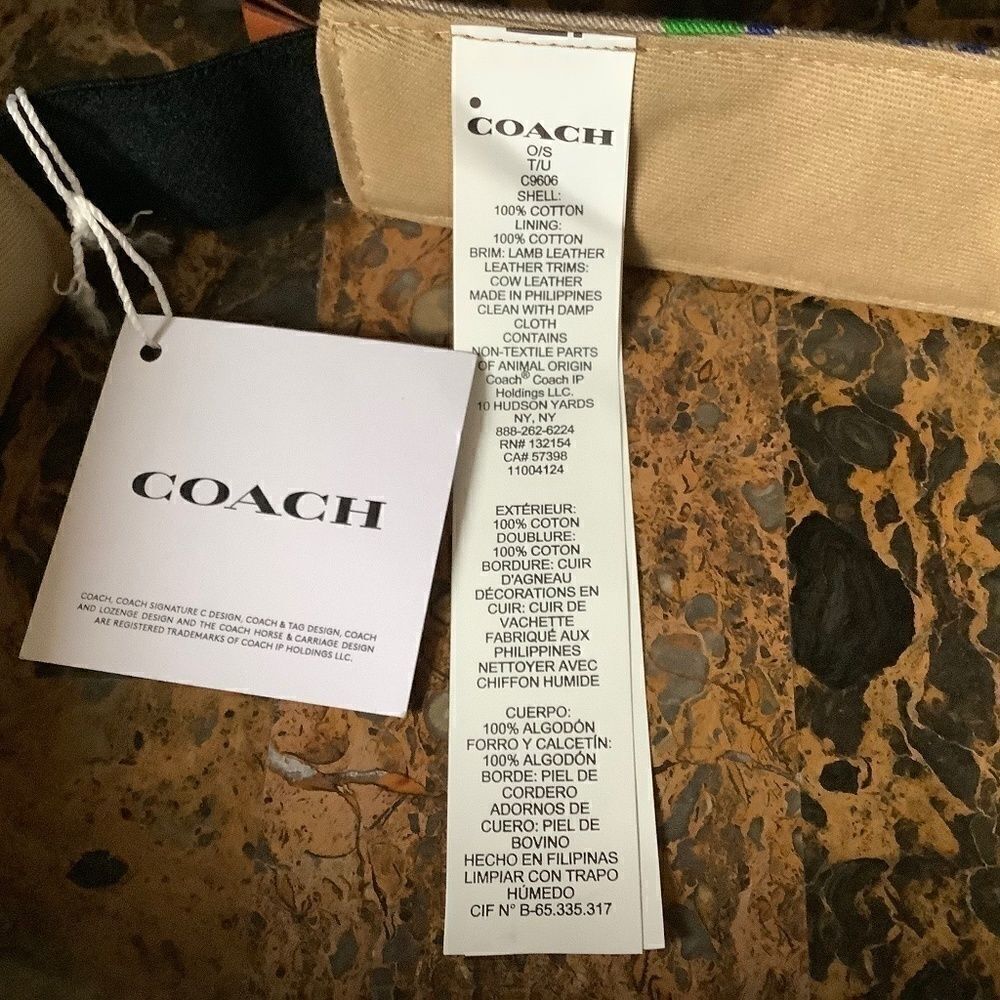 SOLD NWT đ
șCOACH RAINBOW SIGNATURE COTTON/LEATHER VISORâNEW WITH TAGââââ - Picture 3 of 9